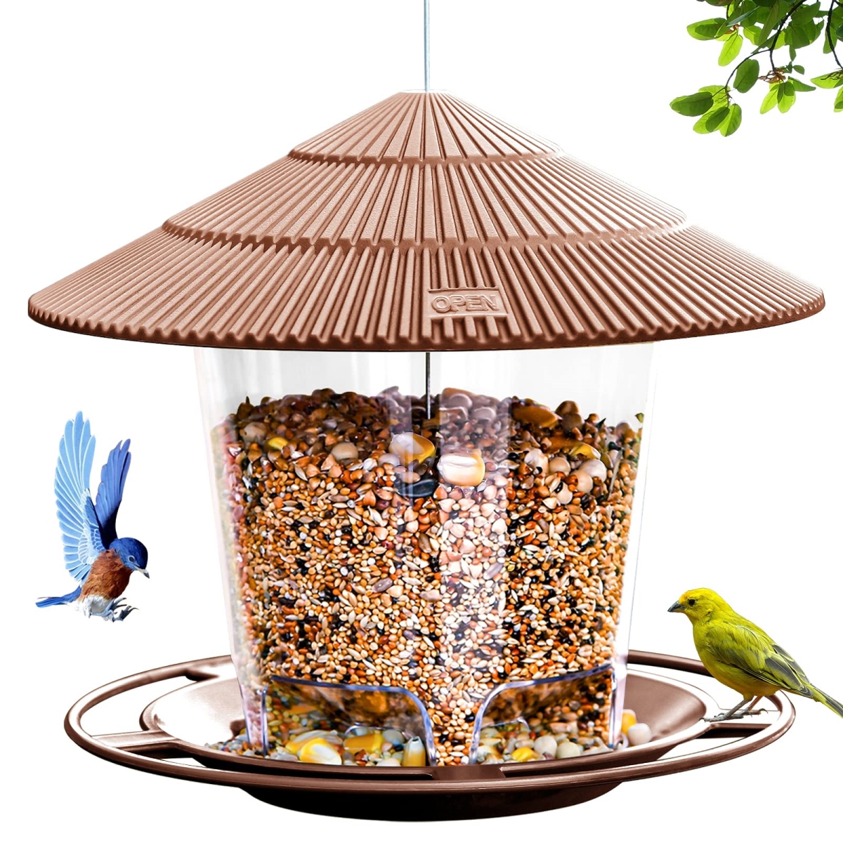 NT87914 Outdoor Hanging Bird Feeder for Wild Bird Seed, Brown