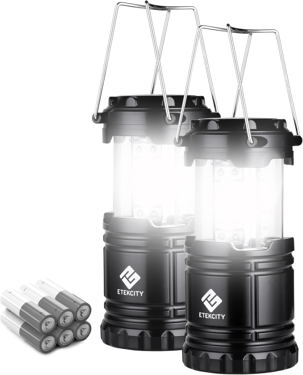NT87981 Etekcity Lantern Camping Lights, LED Flashlights for Power Outages, Emergency Gear, Battery Operated, Black - Pack of 2