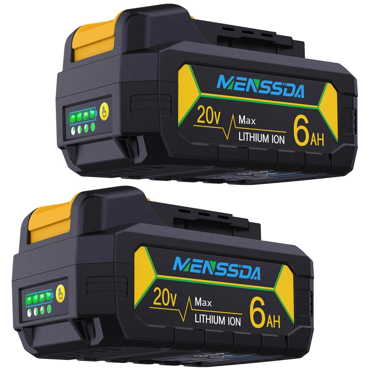 NT88011 6 Ah Replacement for Dewalt 20V Max Battery, Compatible with DCB207 DCB204 DCB201 DCB200 Series - Pack of 2