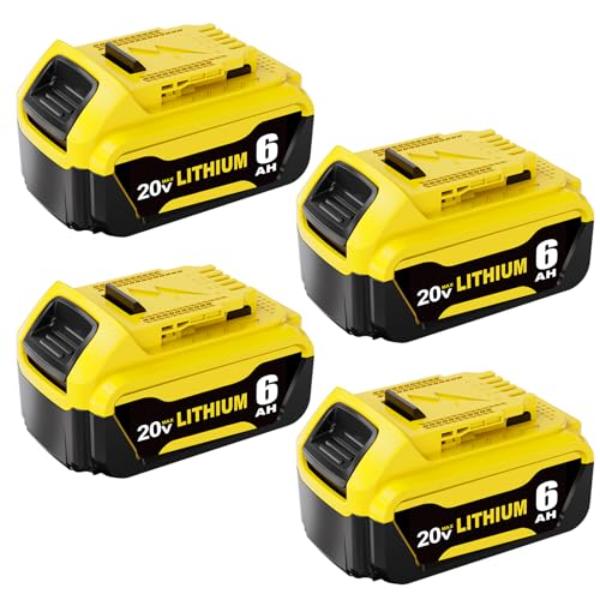 NT83712 6.0Ah Replacement Battery for Dewalt 20V Max Compatible with DCB Series Power Tools, Yellow - Pack of 4