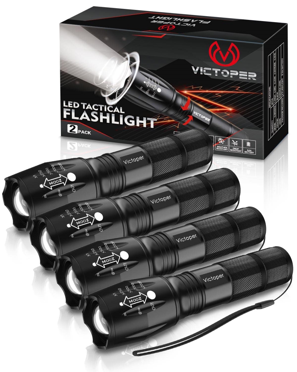 NT83796 Victoper LED Flashlights, Bright Tactical Torch with 5 Modes, Waterproof Zoomable for Outdoor Use - Pack of 4