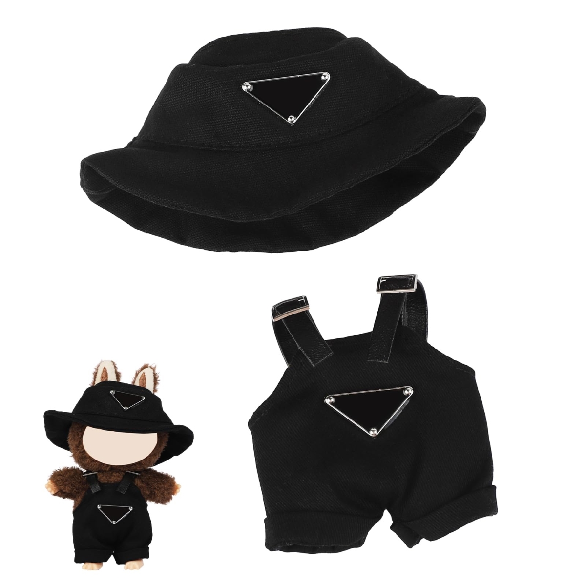 NT83923 17 cm Clothes Set for Doll, Handcrafted Overalls & Hat - Black