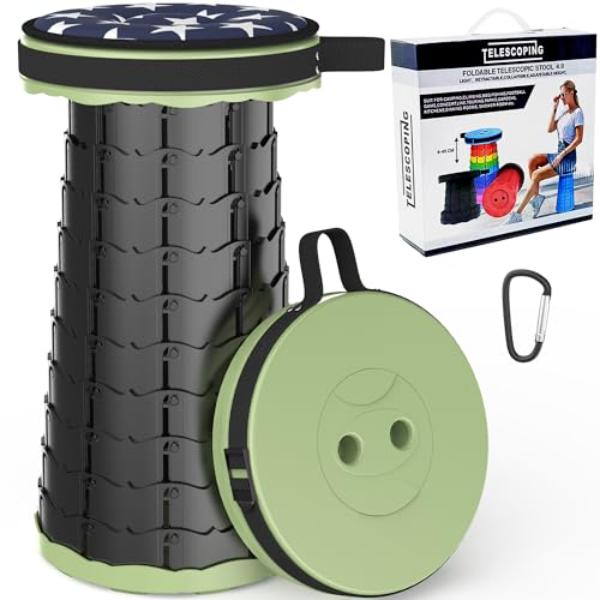 NT84024 ALEVMOOM Collapsible Stool with Cushion - Portable Telescoping, Adjustable for Outdoor Use, 200 kg Load Capacity