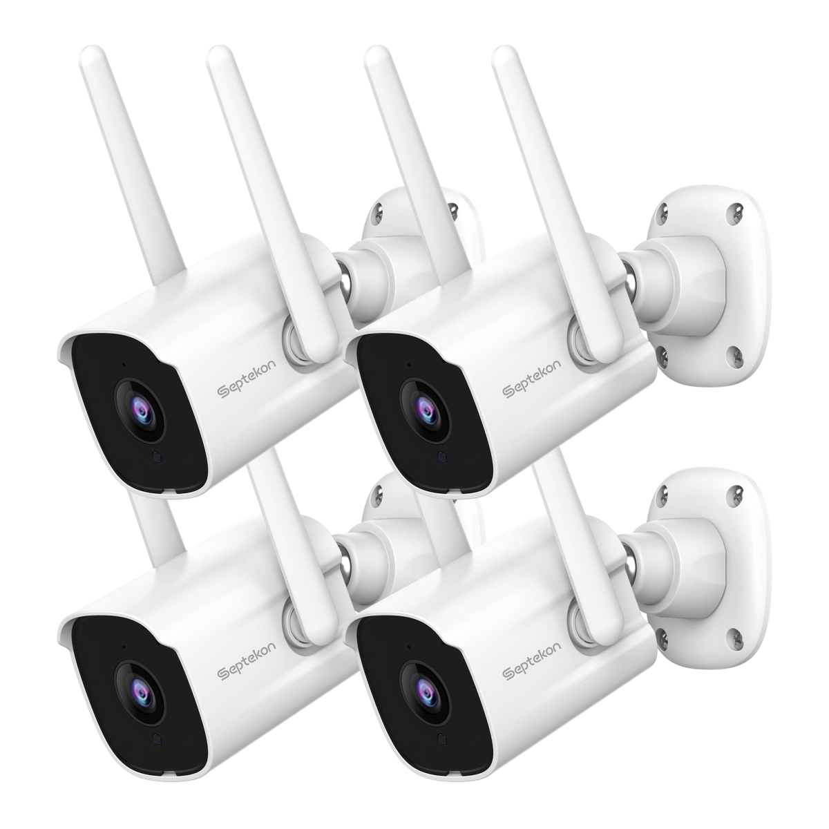 NT84125 Septekon 2K Home Security Camera Wired Wi-Fi Outdoor Camera with Night Vision & Two-Way Audio - Pack of 4