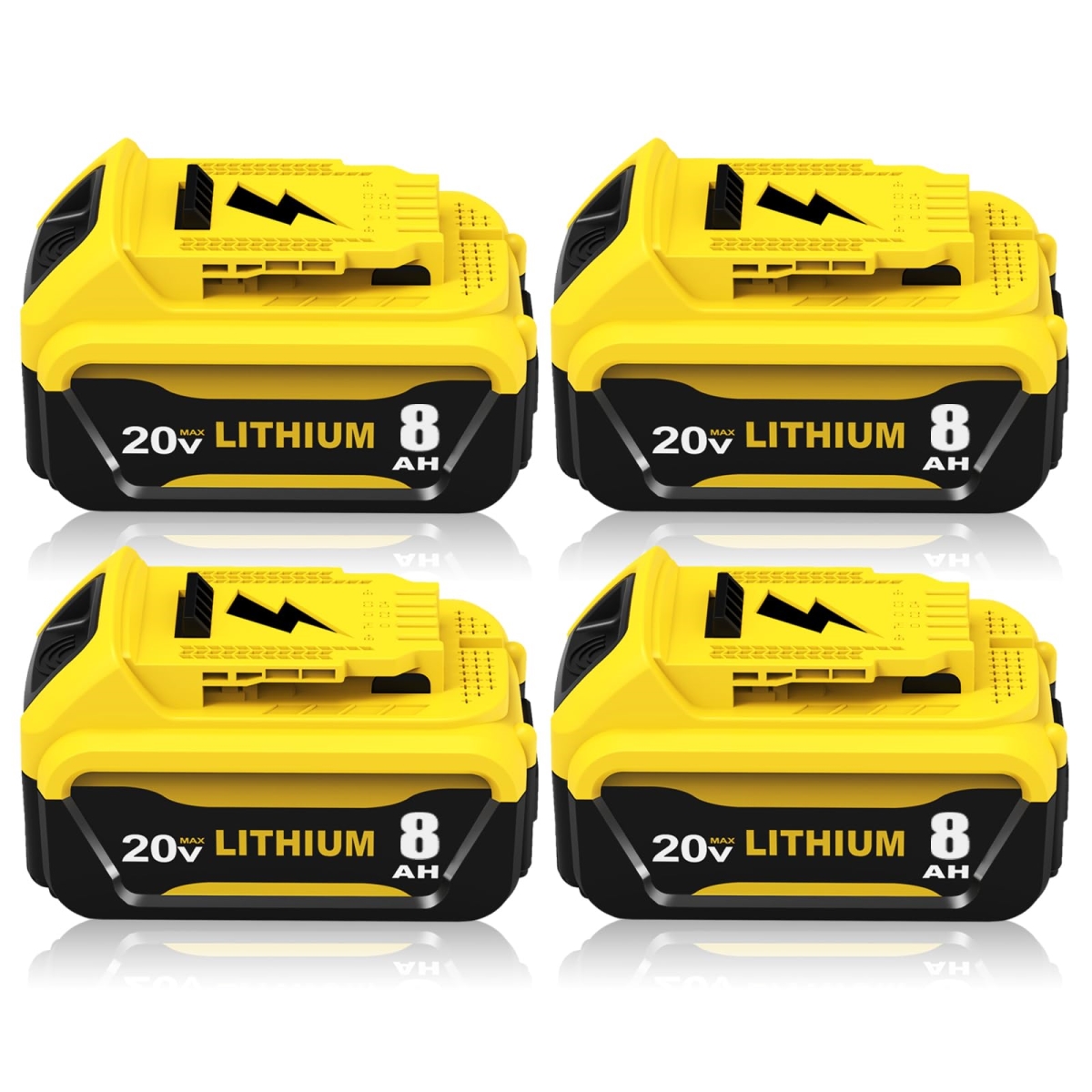 NT84264 8.0Ah Lithium 8000 mAh DCB206 Replacement for Dewalt 20v Battery - Yellow - Pack of 4