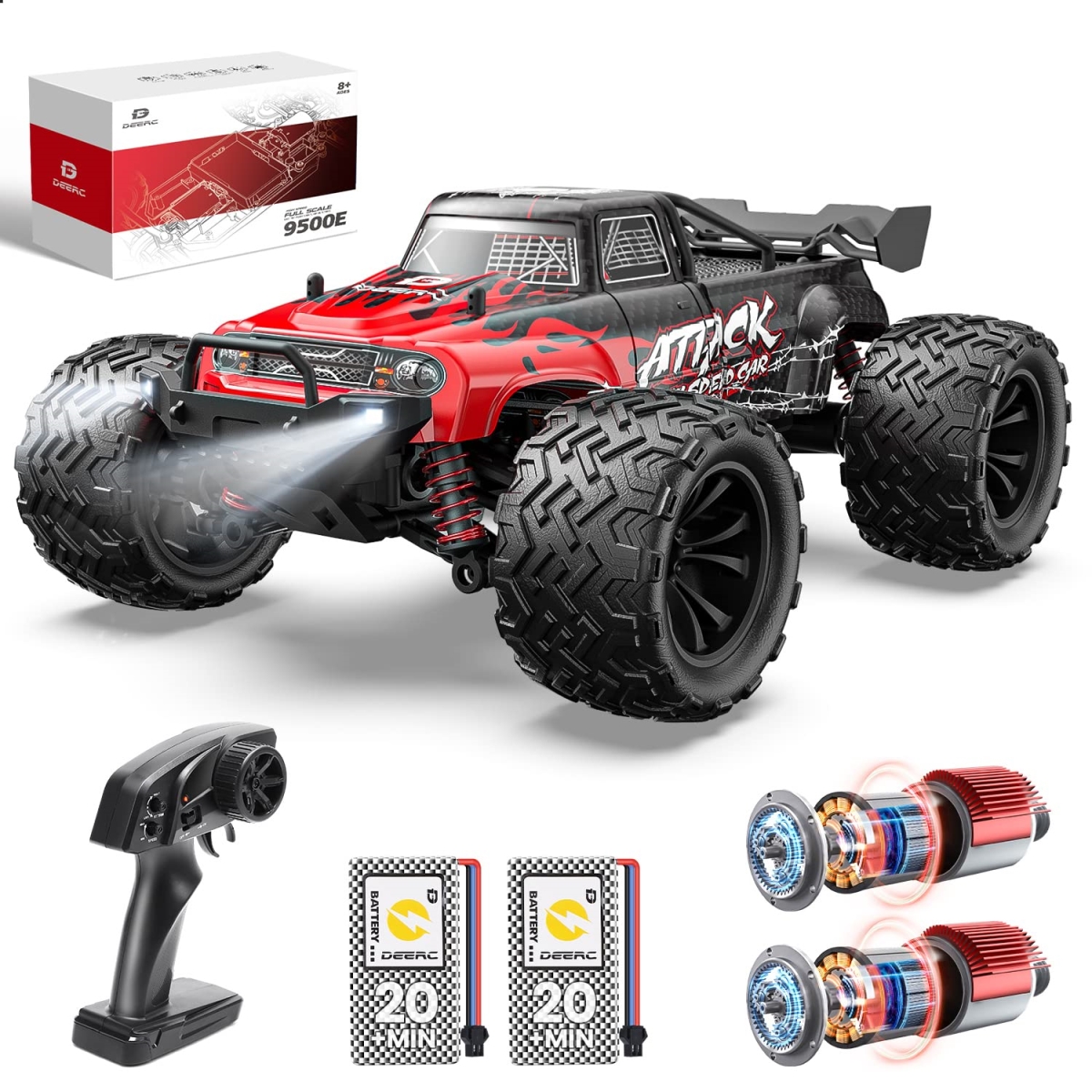 NT84364 DEERC 9500E 1-16 Scale All Terrain Remote Control Car, 4x4 High Speed 40 KPH Remote Control Truck, 2.4 Ghz Remote Control