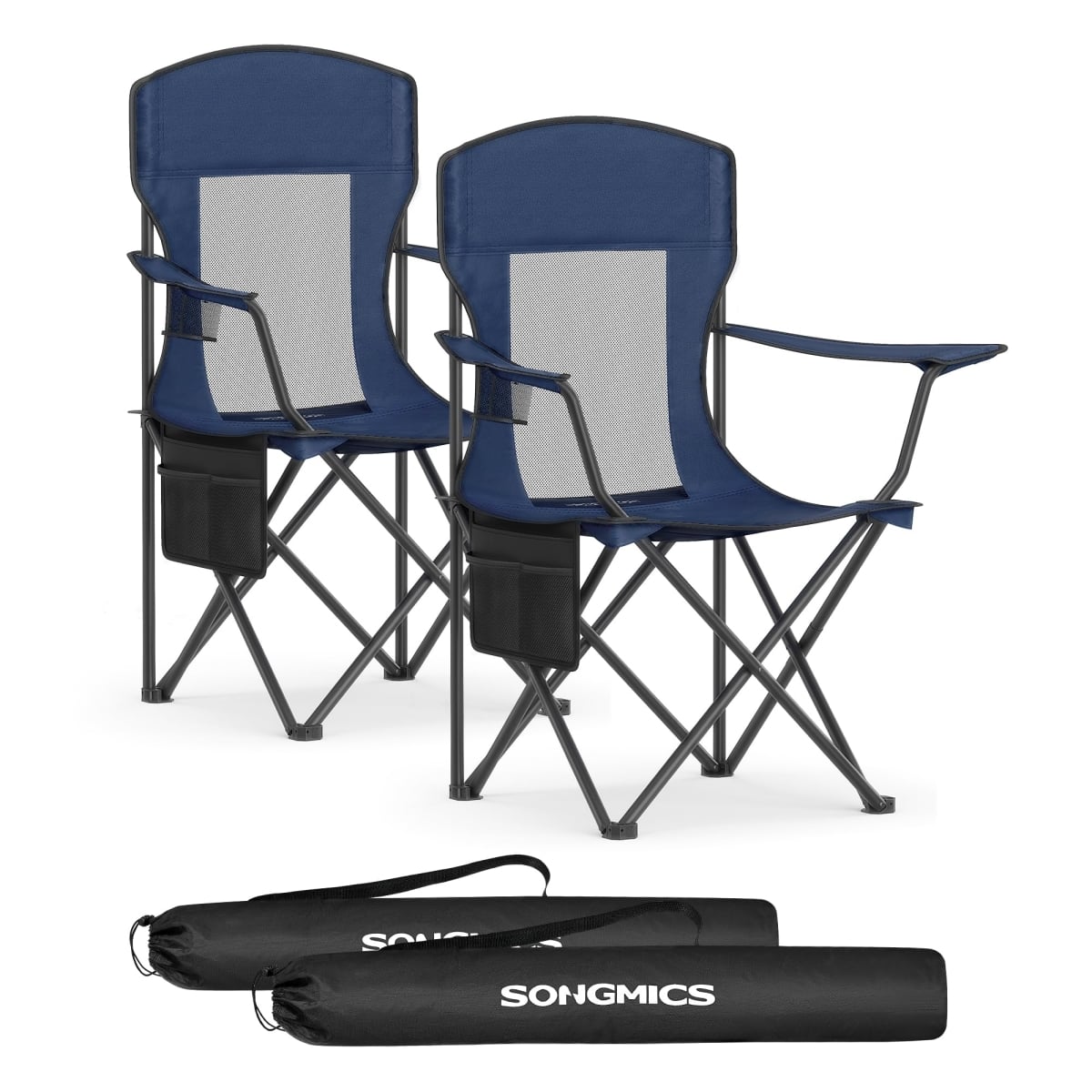 NT84393 SONGMICS Breathable Camping Chairs, Foldable Outdoor Chair, High Back, Harbor Blue - Set of 2