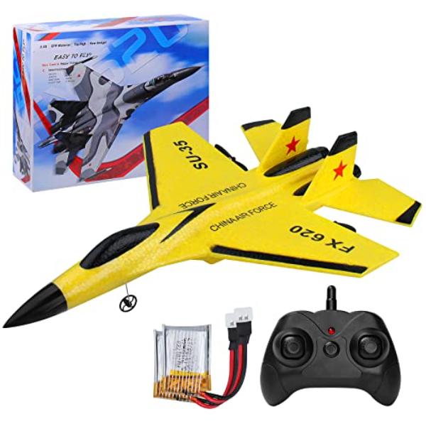 NT84468 RC Airplane 2 Channel SU35 with Night Lights, USB Charging, Ready to Fly, Easy for Kids & Beginners - Yellow