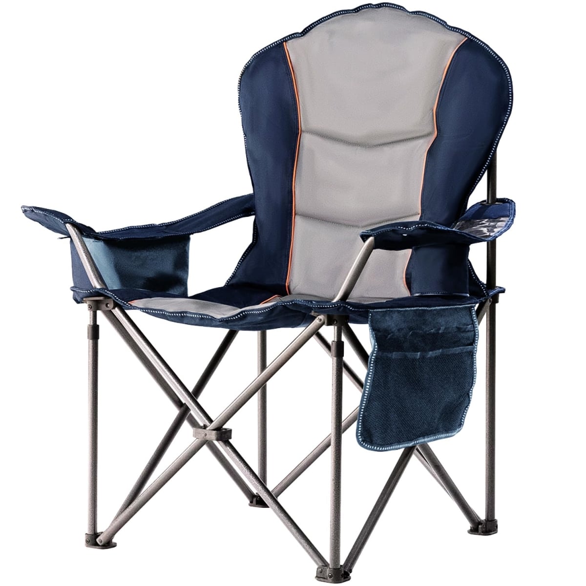NT84495 Oversized Folding Outdoor Camping Chair with Cooler Bag, Cup Holder & Waterproof Phone Case, 500 lbs Capacity - Blue & Light Gray