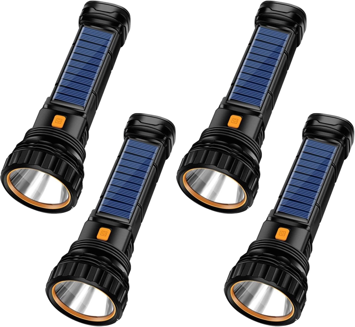 NT84586 Solar Rechargeable 1000 Lumens LED Flashlights with Emergency Strobe Light & 1200 mAh Battery - 4 Piece