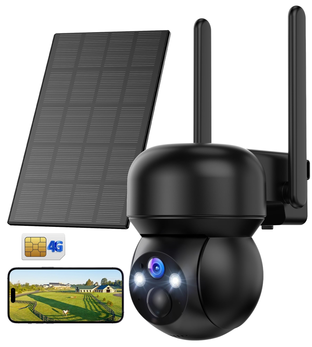 NT84633 4G LTE Cellular Solar Security Camera Outdoor with SIM Card & 2K Battery