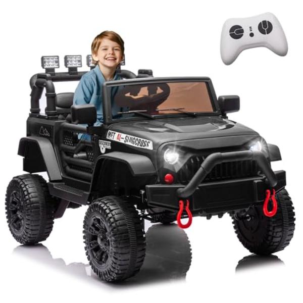 NT84642 24V Ride On Jeep with Remote Control, 400W Motor, 4 Wheel Suspension, USB, Music, LED Lights - Black