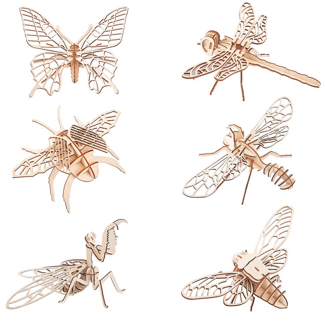 NT84683 3D Wooden Insect Puzzle - Set Insect Animal Skeleton Assembly Model - 6 Piece