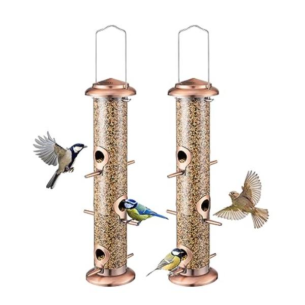 NT84743 14 in. 6 Port iBorn Metal Bird Feeders Brushed Copper for Outdoor - Pack of 2