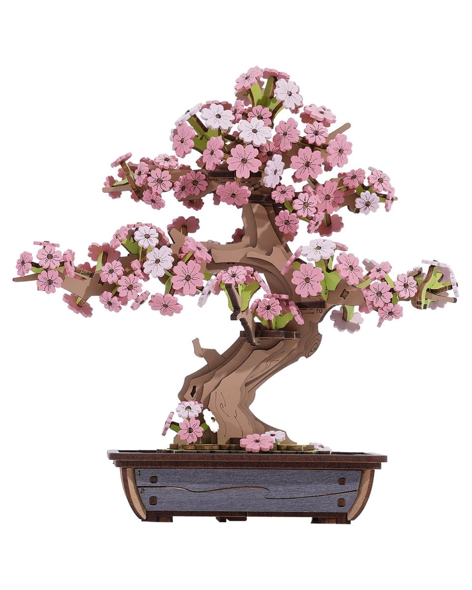 NT84753 Rolife 3D Wooden Puzzle Flower, DIY Sakura Bonsai Tree for Home Decor, Cherry Blossom Crafts Model Kit