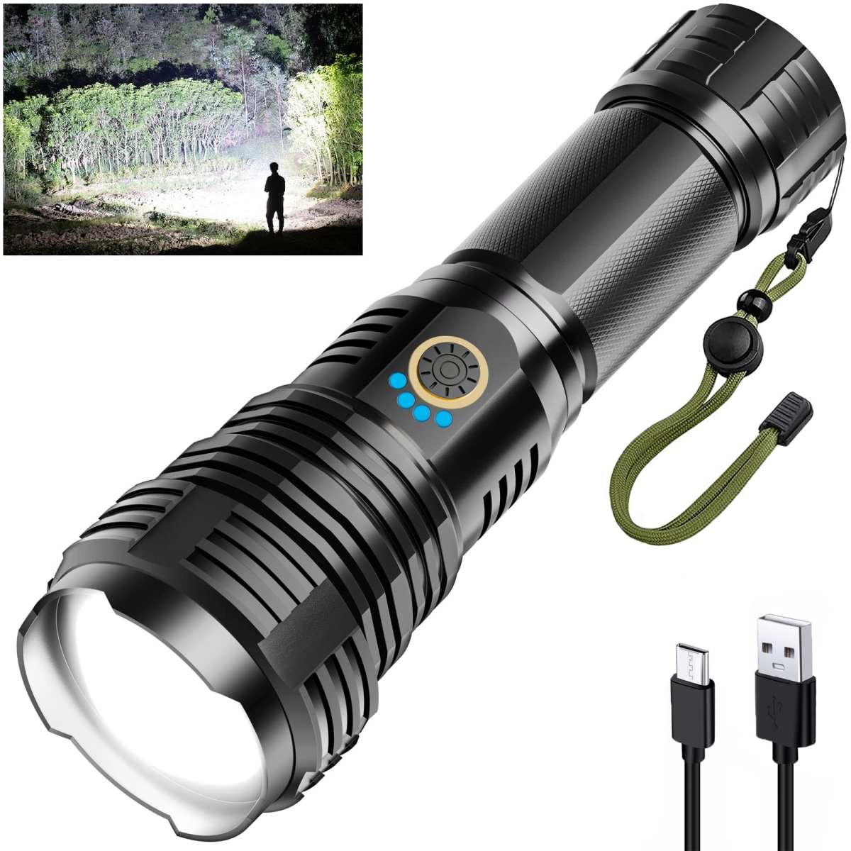 NT84767 Sinvimes Rechargeable Flashlights, 4000LM LED Super Bright, 5 Mode Zoomable Tactical Flashlights