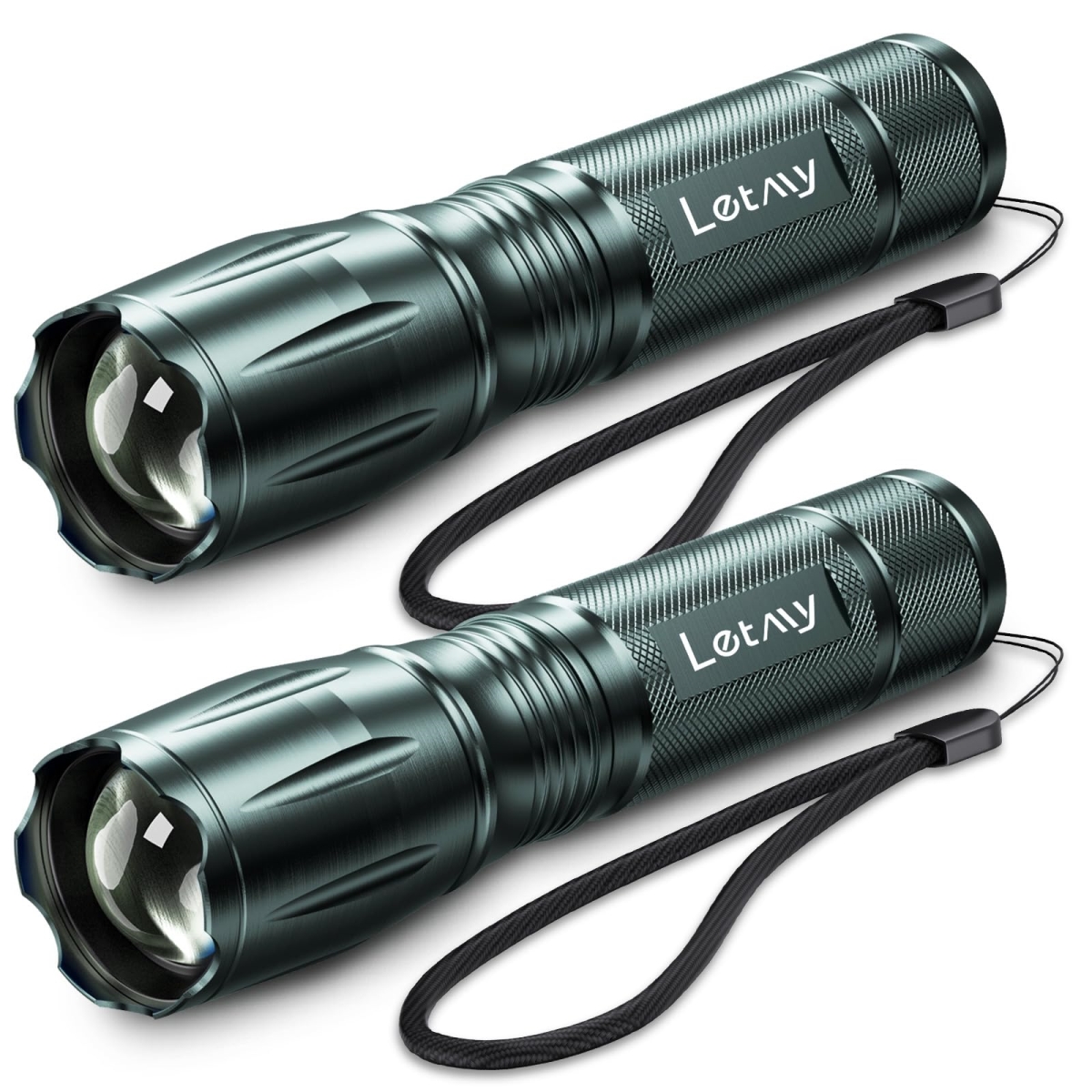 NT84837 LETMY Tactical Flashlight Bright LED Flashlights, 5 Modes Zoomable Waterproof, Gray - Pack of 2
