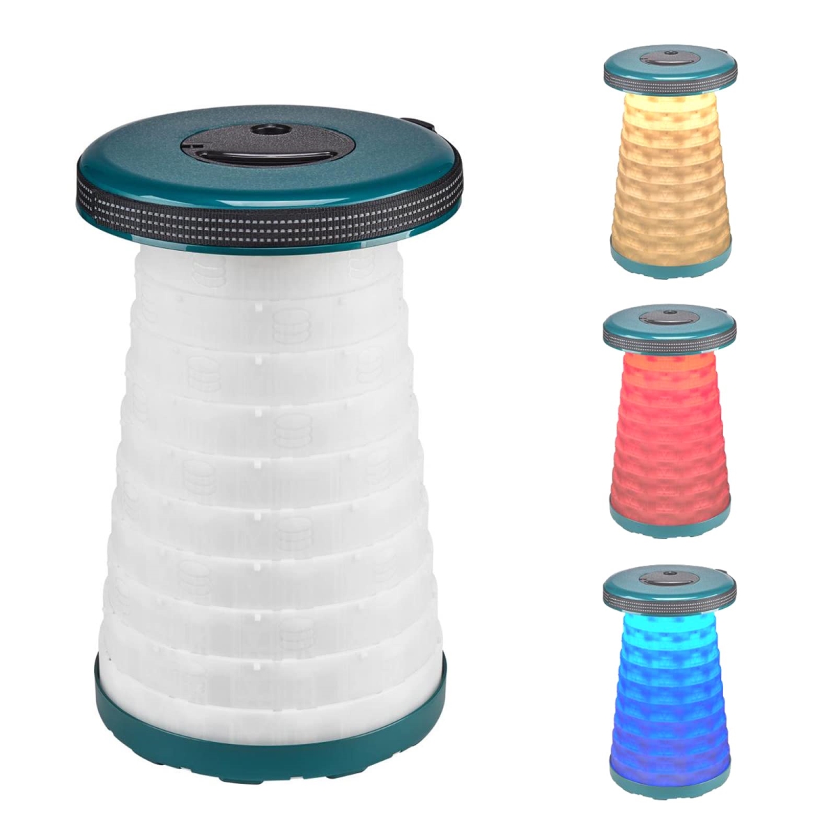NT84973 Folding Stools Portable with Light for Camping, Retractable Plastic Chair for Adults - Dark Green