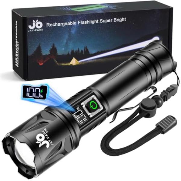 NT85003 High Lumens Flashlights - 10000 Lumens, Rechargeable with LCD Display, Zoomable Long Beam, IP67 Waterproof, 5 Modes