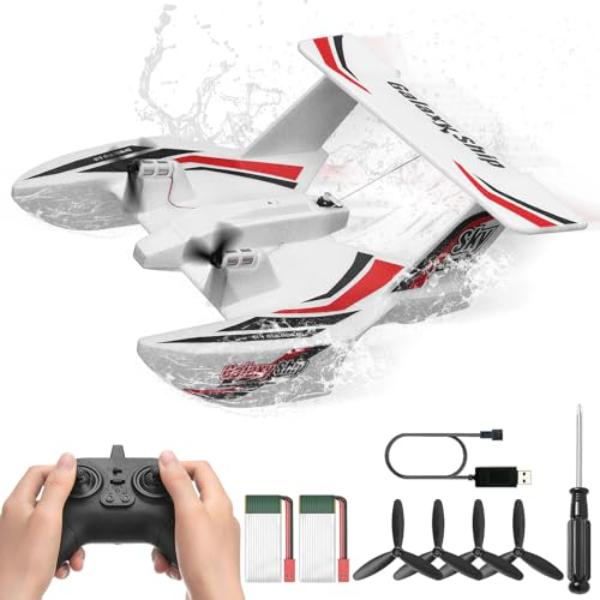 NT85160 VEVOR Remote Control Plane, 2.4 Ghz 3 Channel with 6-Axis Gyro Stabilizer & 2 Batteries, Ready to Fly Amphibious Aircraft Toys