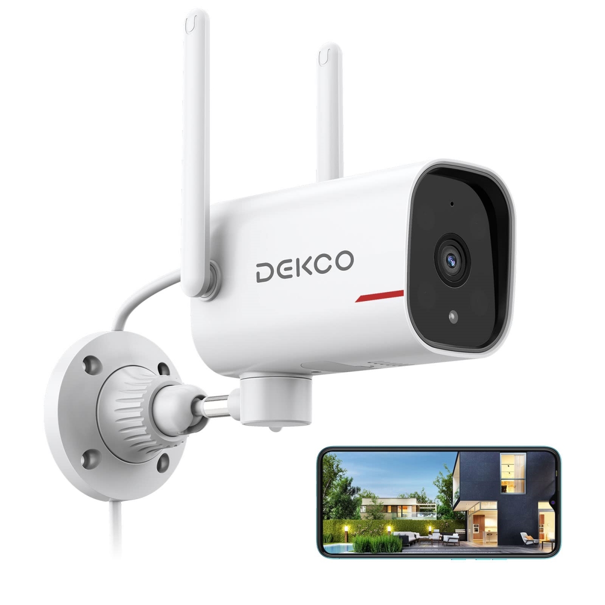 NT85265 DEKCO Wi-Fi Camera 2K Pan Rotating Wired Outdoor Security Camera with Color Night Vision
