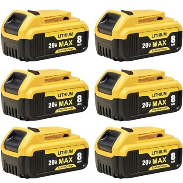 NT85414 8000 mAh Replacement Battery for Dewalt 20v Max Compatible with DCB200 DCB204 DCB201 Series - Pack of 6