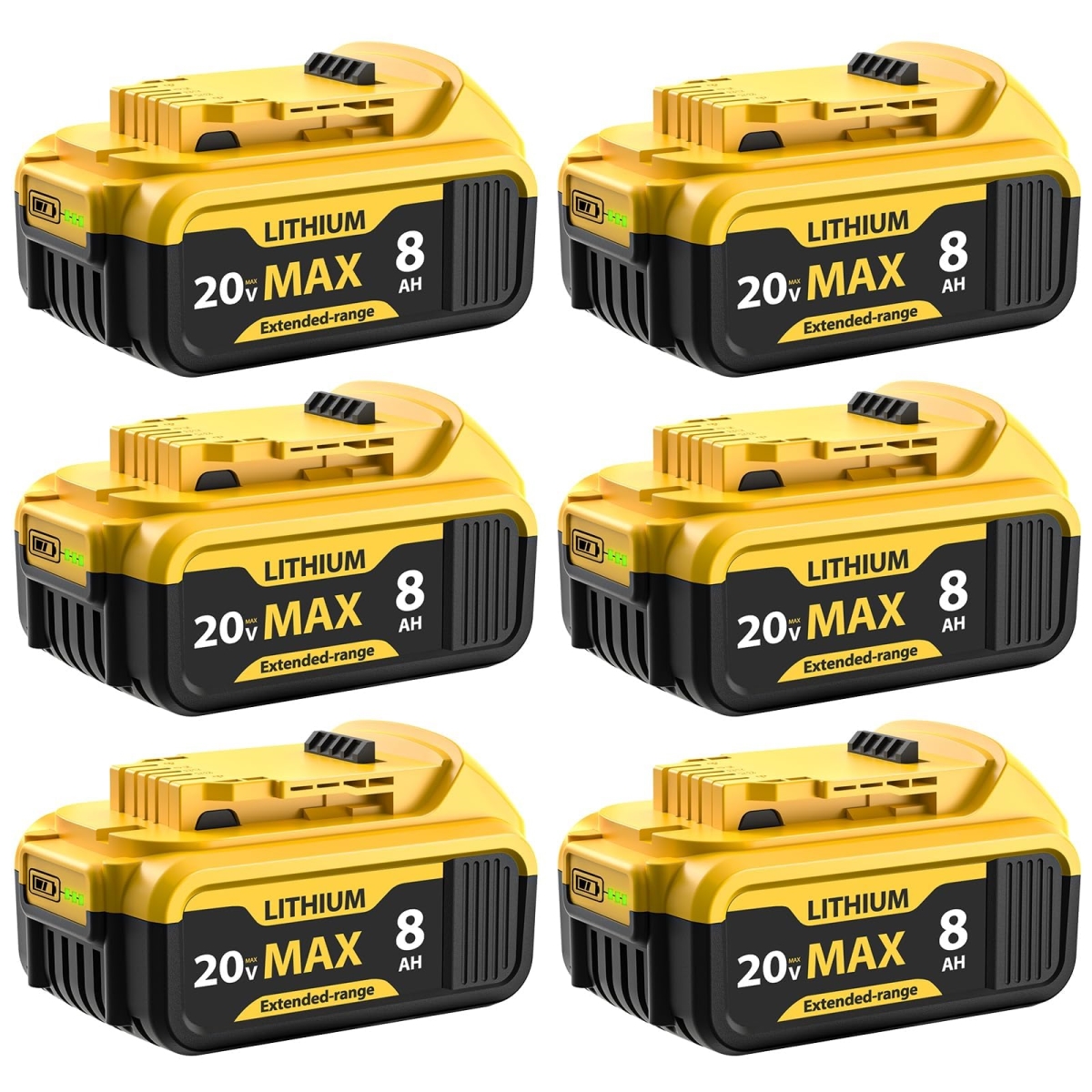NT85415 8000 mAh Replacement for Dewalt 20V Max Battery - Pack of 6