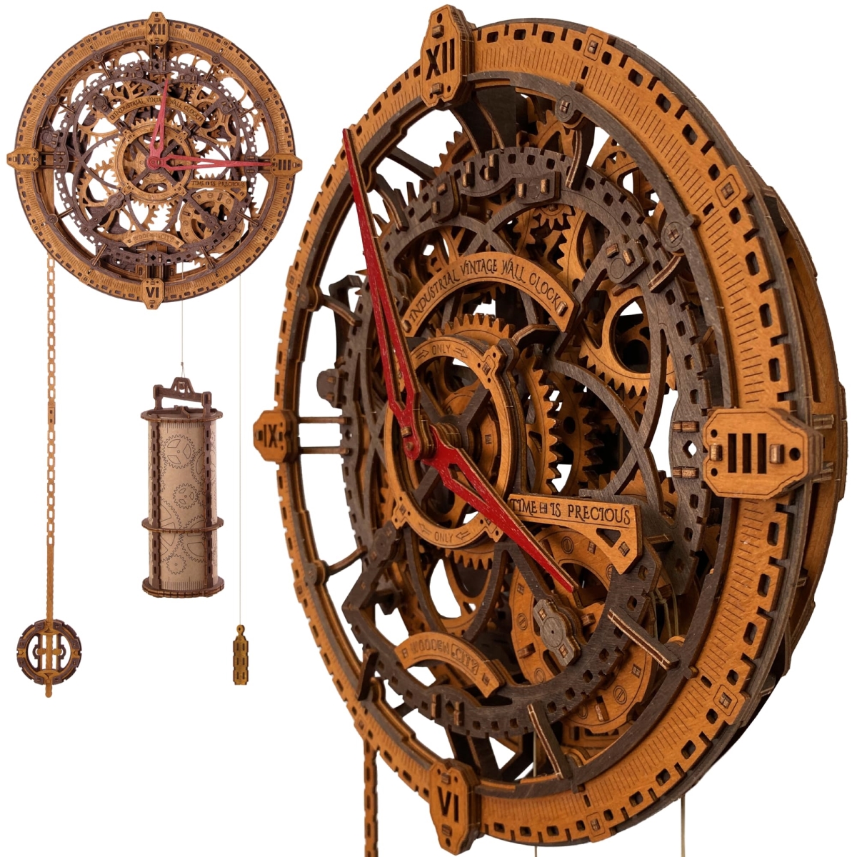 NT85499 WOODEN.CITY Steampunk 3D Puzzle Clock - DIY Mechanical Wall Clock Kit for Adults
