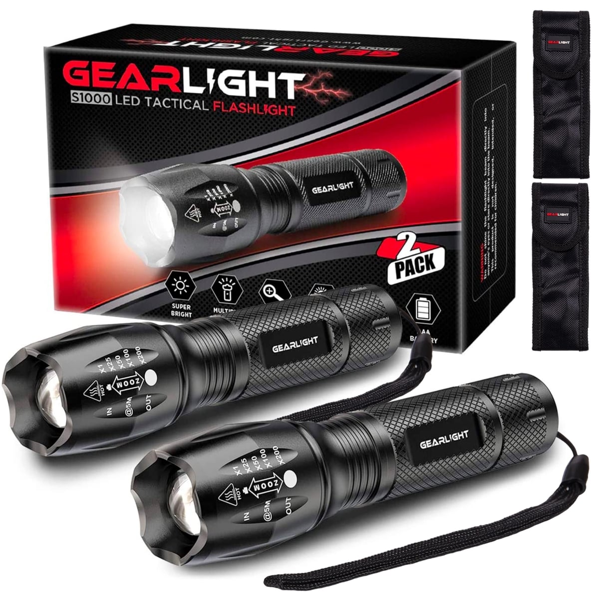 NT85669 Gear Light LED Flashlights - Mini Camping Flashlights with High Lumens, 5 Modes, Zoomable Beam