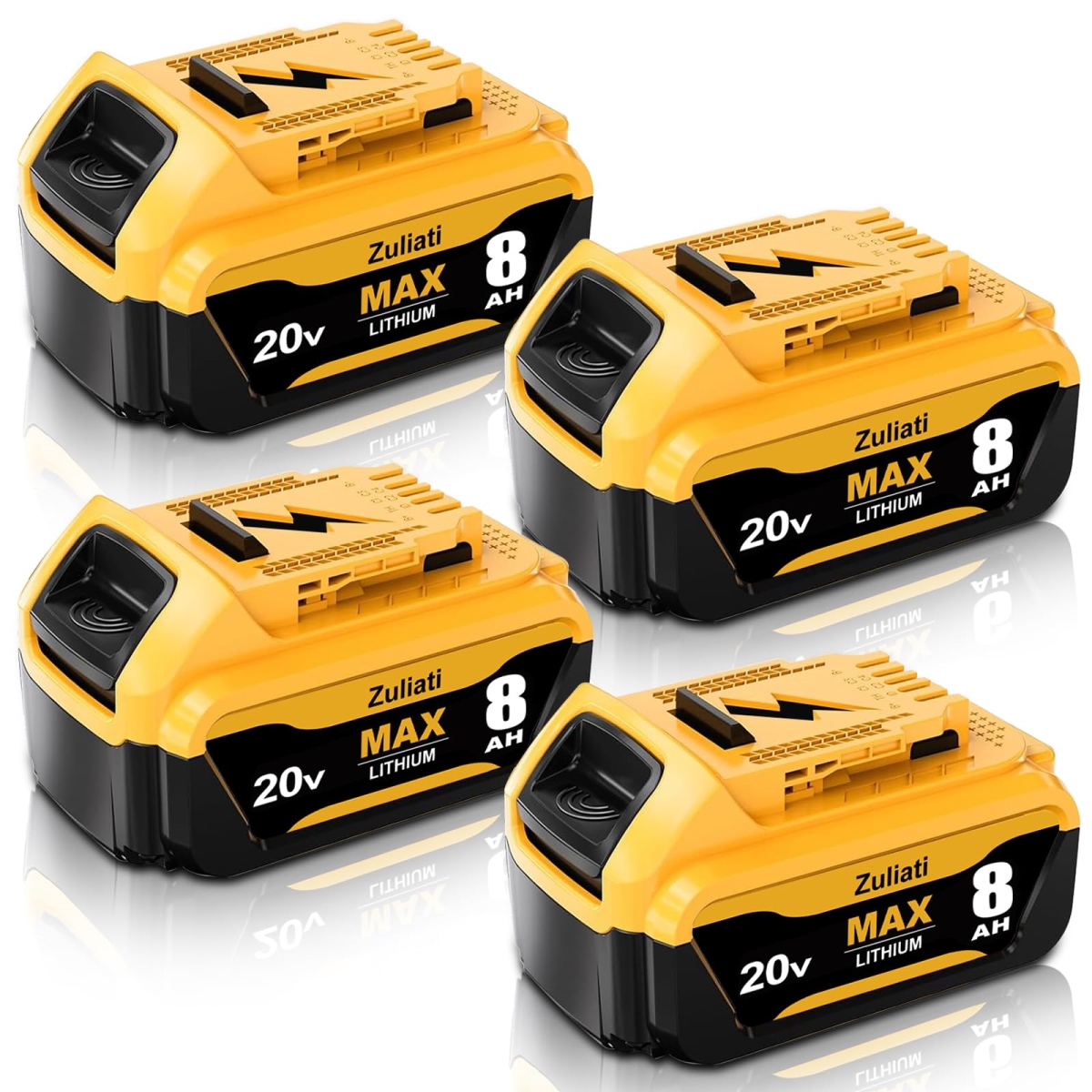 NT85816 8000 mAh Replacement Battery for Dewalt 20V Max with LED Indicator - Yellow - 4 Piece