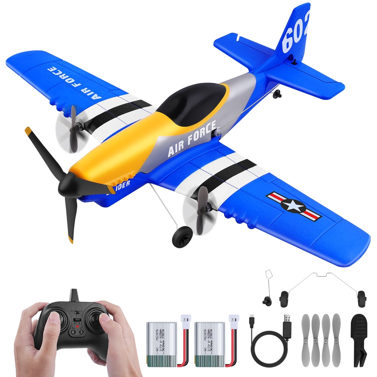 NT86036 Remote Control Plane 3-Channel 2.4 Ghz P51D Mustang Fighter with 2 Batteries, KF602 Remote Control Plane