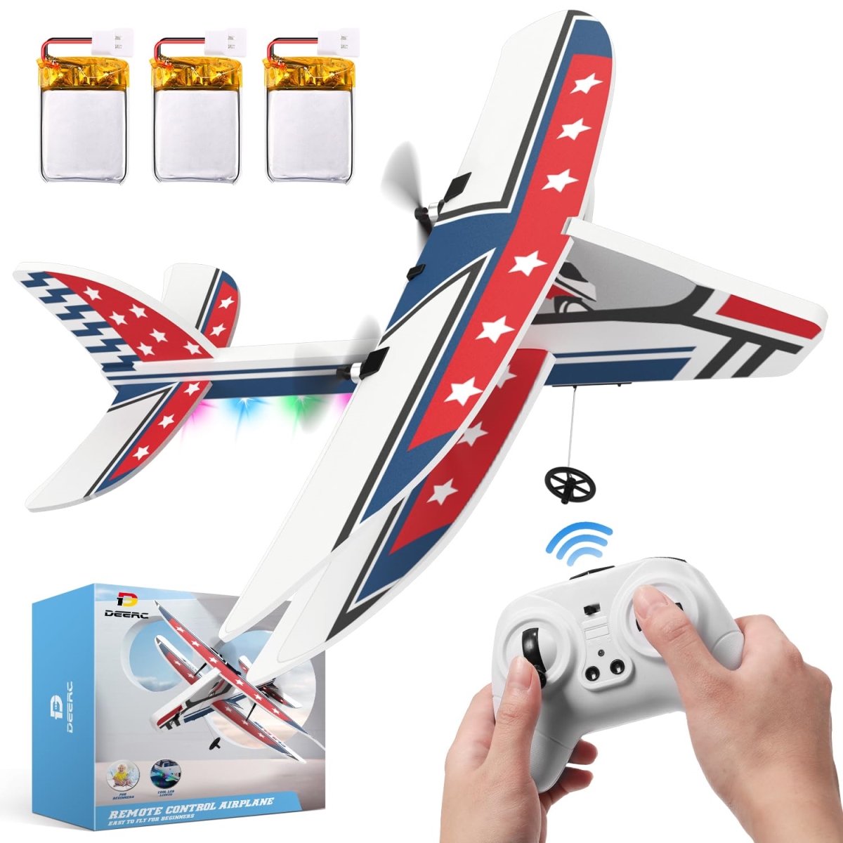 NT86042 DEERC Remote Control Plane, 2.4 Ghz Remote Control Airplane with 3 Batteries & 6-axis Gyro Stabilizer