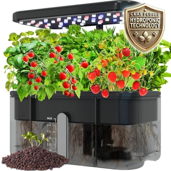 NT86114 Clay Pebble Hydroponics Growing System Kit with Smart LED Grow Light & Adjustable Height