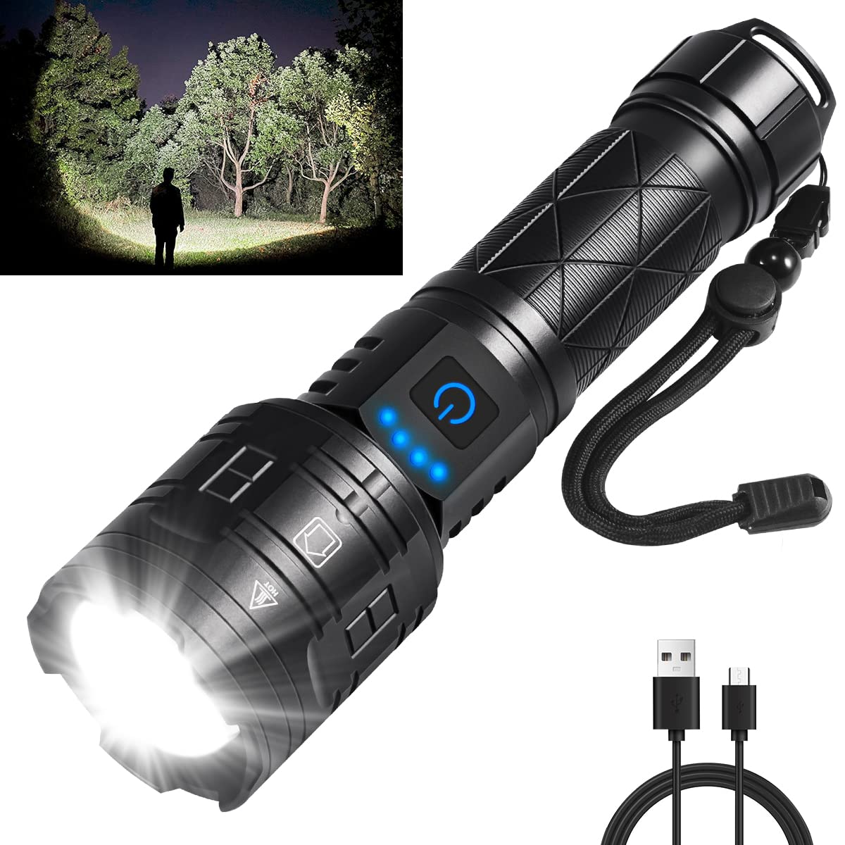NT86198 IkeeRuic Rechargeable High Lumens Tactical Flashlights, 5 Modes, Waterproof, Handheld for Emergencies, Camping, Hiking