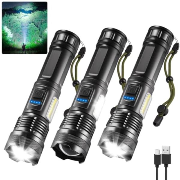 NT86199 IkeeRuic 7Mode Rechargeable High Lumens Tactical Flashlights, Super Bright, Adjustable for Emergency Home - Pack of 3