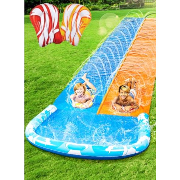 NT86500 32.5 ft. JOYIN Water Slide with 2 Inflatable Boards, Double Lawn Splash Mat Pad with Sprinkler for Kids & Adults - Blue & Orange