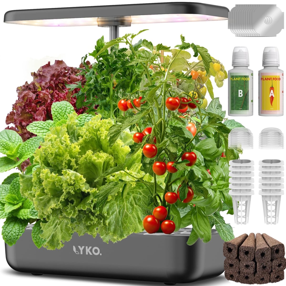 NT86539 LYKOCLEAN Hydroponics Growing System 12 Pods, Indoor Herb Garden with Grow Light, Gray