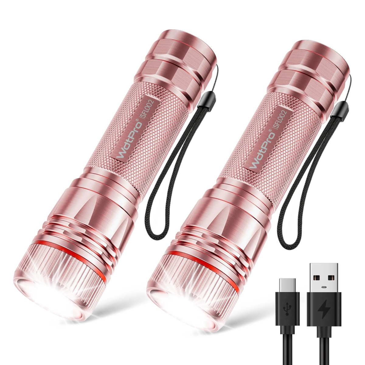 NT86682 WdtPro Rechargeable Flashlights Super Bright LED Small Tactical EDC Flashlight - Pink - Pack of 2