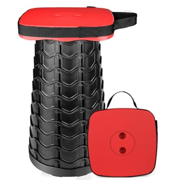NT86779 Upgraded Folding Stool, 550 lbs Load Capacity, Portable Telescopic Stool for Camping, Travel, Hiking - Red