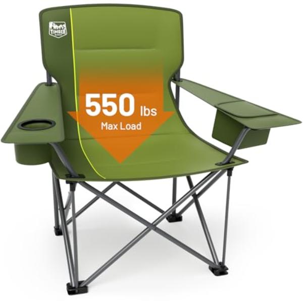 NT86887 TIMBER RIDGE Oversized Folding Camping Chair for Adults, Support 550 lbs, Green