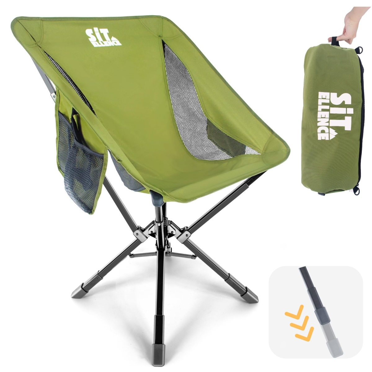 NT87015 ADJ-Q2 Portable Camping Chair - Adjustable Height, Compact Folding, Heavy Duty, Supports 350 lbs, Green 2025 Edition