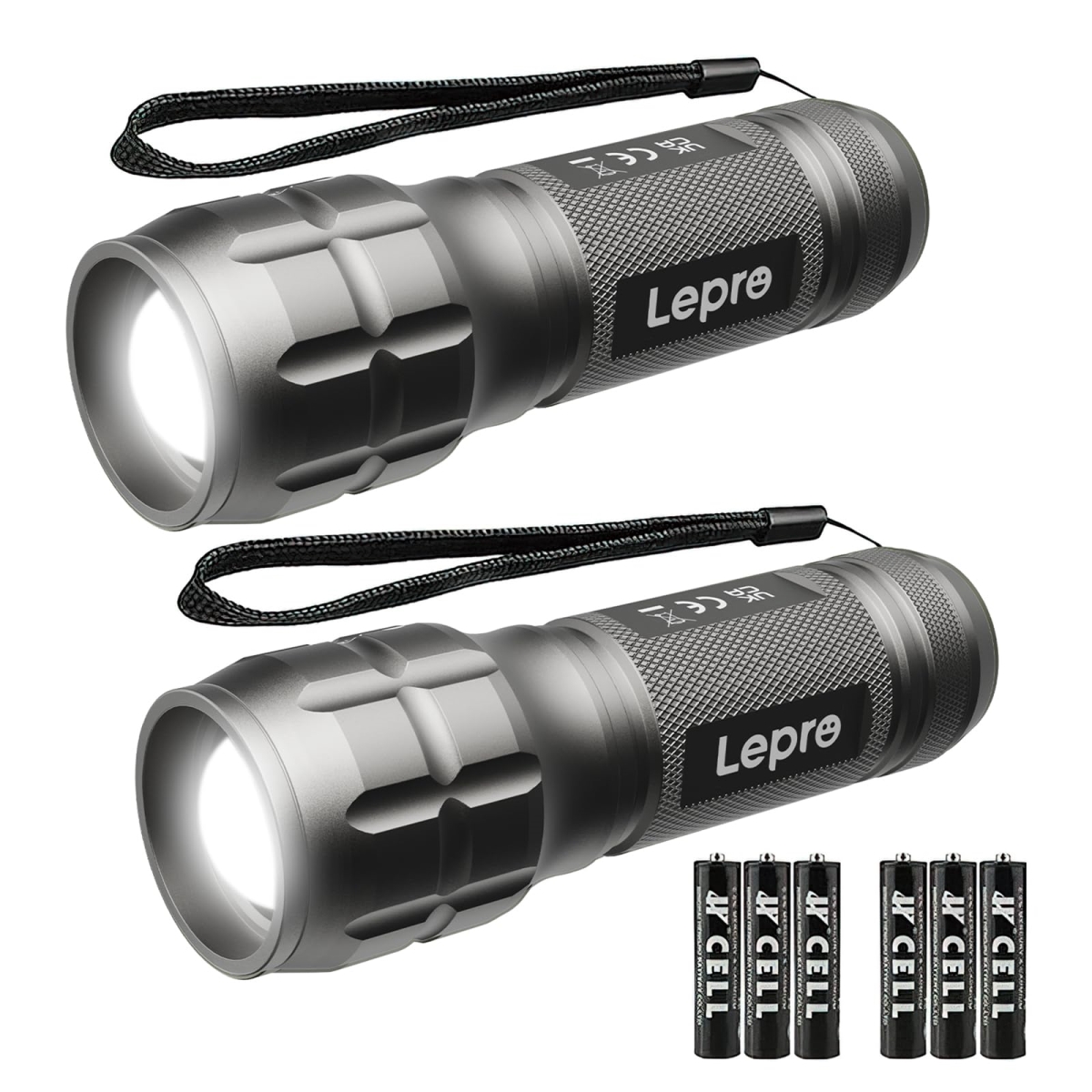 NT87027 Lighting EVER LED Flashlights High Lumens, Small, Waterproof - Adjustable Focus - Pack of 2