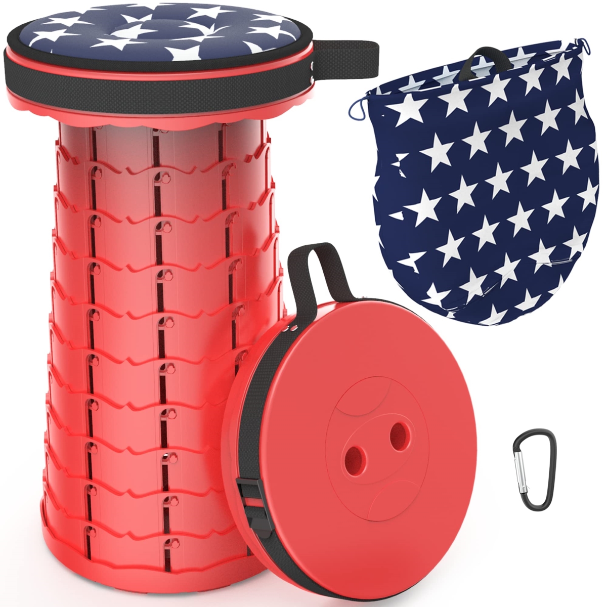 NT87039 ALEVMOOM Upgraded Retractable Folding Camping Stool, Collapsible Telescoping Stool for Adults - Red
