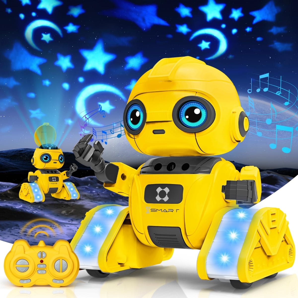 NT87218 Rechargeable Remote Control Robot with Star Projector & Gesture Sensing - Yellow