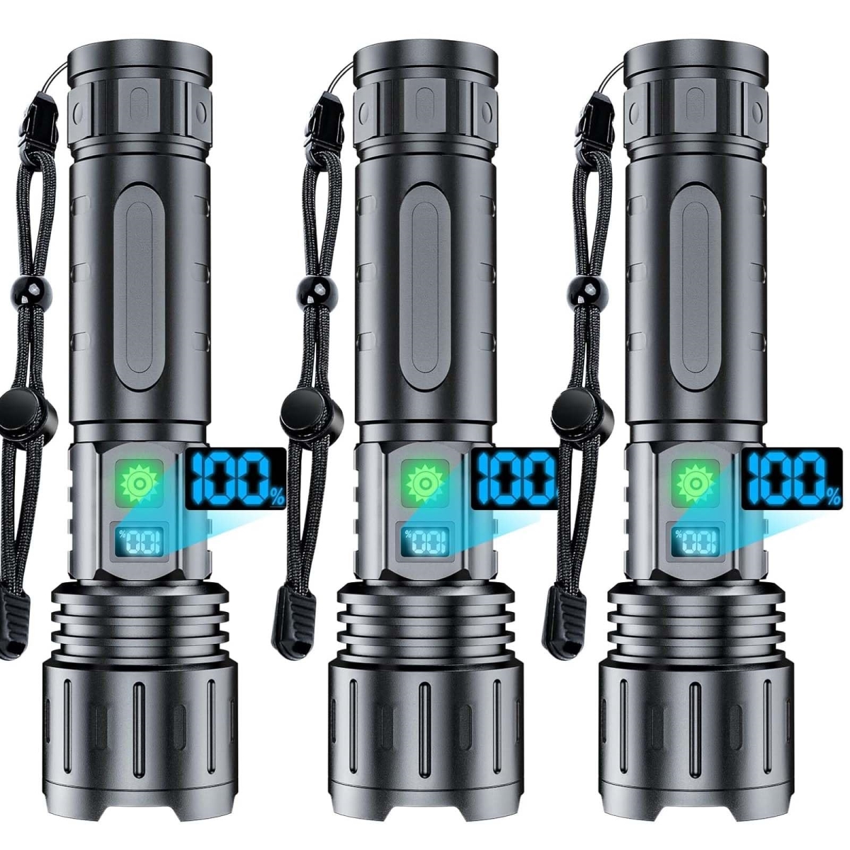 NT87479 Rechargeable Flashlights High Lumens - 2000 Lumens LED with Power Display & IPX5 Waterproof - 3 Piece