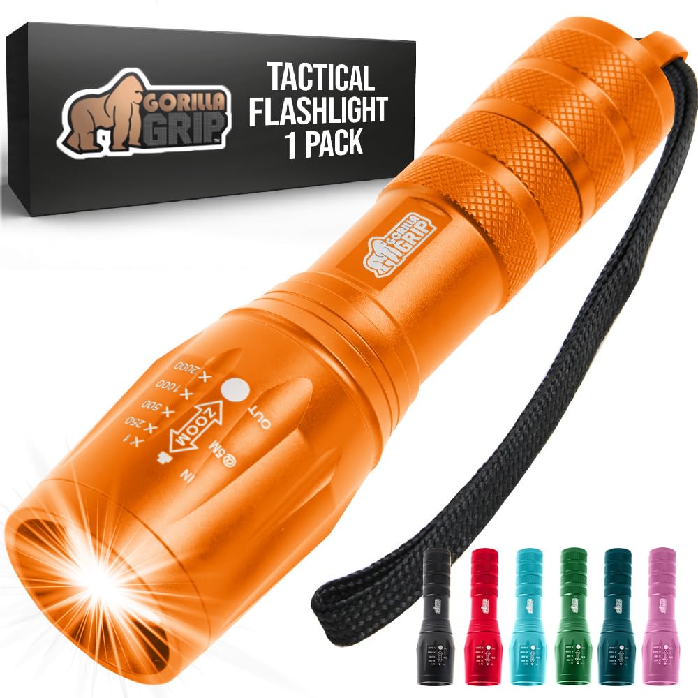 NT87536 GORILLA GRIP LED Tactical Flashlights, 750 ft. High Lumens, Water Resistant, Ultra Bright, Orange