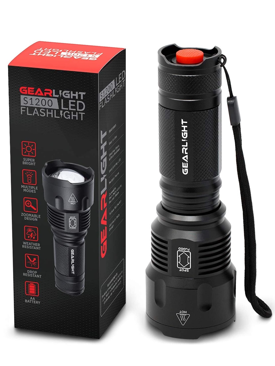NT87568 Gear Light High-Powered LED Flashlights S1200 - Zoomable, Water Resistant, Handheld Light