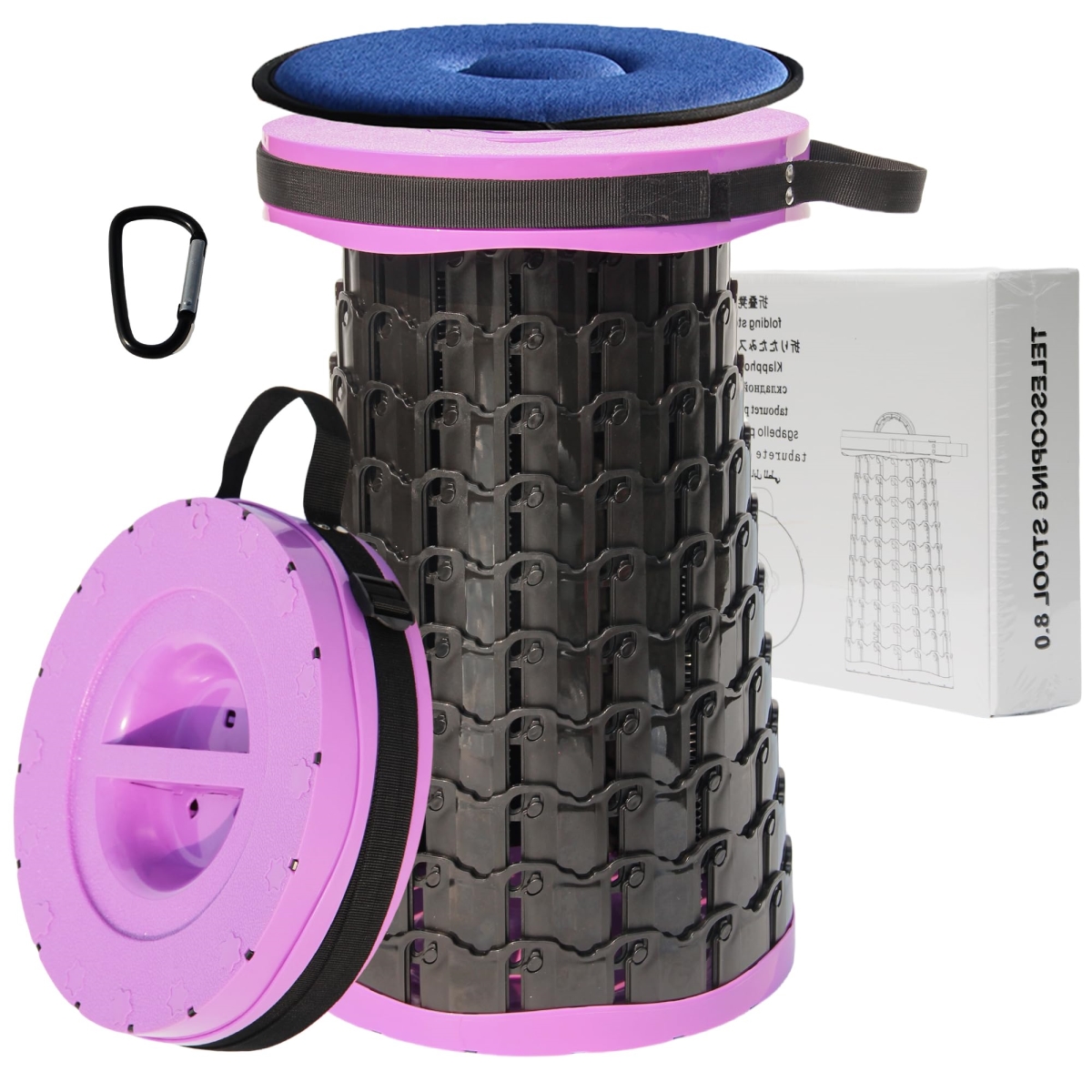 NT87583 ALEVMOOM Upgraded Portable Collapsible Stool with Cushion, Telescoping Folding Stool for Adults, Sturdy Camping Stool