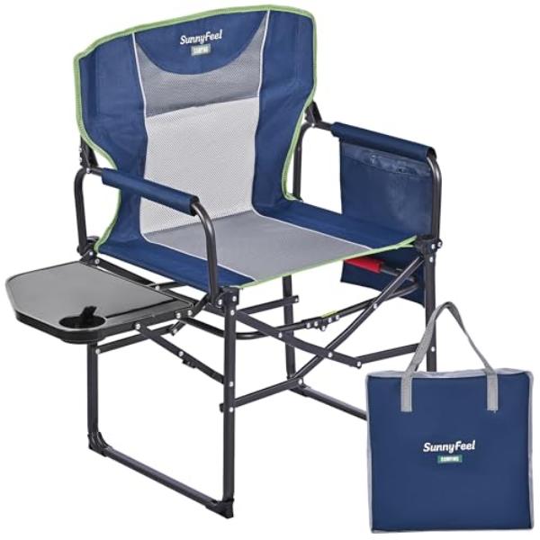 NT87681 SUNNYFEEL Camping Directors Chair - Heavy Duty, Oversized-Portable Folding Chair with Side Table