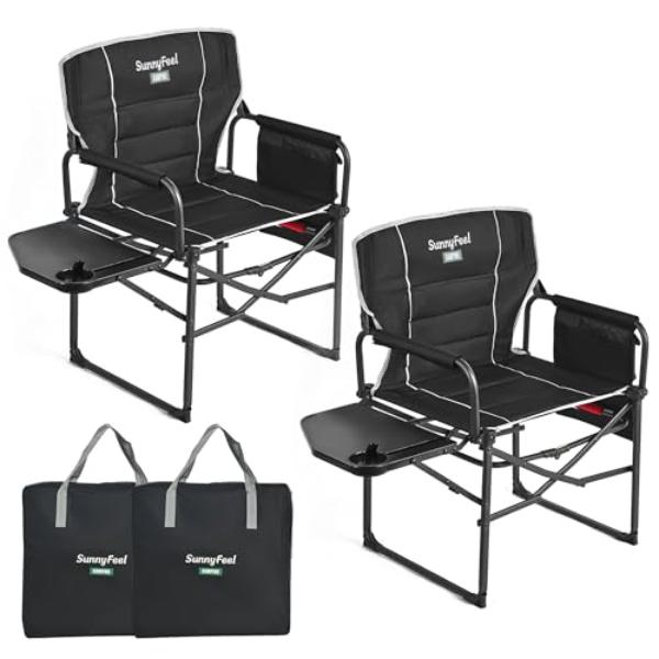 NT87687 SUNNYFEEL Camping-Directors Chair - Heavy Duty, Oversized Portable Folding Chair with Side Table